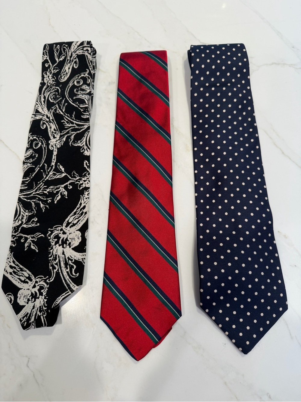 Men's Red Striped, Poka Dot & Baroque Floral Scroll Ties Classic Formal Style